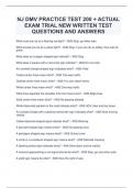 NJ DMV PRACTICE TEST 200 + ACTUAL  EXAM TRIAL NEW WRITTEN TEST  QUESTIONS AND ANSWERS What must you do at a flashing red light? - ANS Stop, go when safe What should you do at a yellow light? - ANS Stop, if you can do so safely, then wait for  green What d