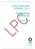 LEGAL PRACTICE COURSE (‘LPC’) PROGRAMME HANDBOOK 2014-2015