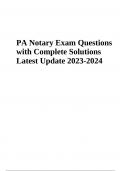 PA Notary Exam Questions with Complete Solutions | Latest Update 2023-2024 (100% VERIFIED)