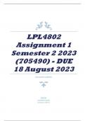 LPL4802 Assignment 1 Semester 2 2023 (705490) - DUE 18 August 2023