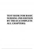 TEST BANK FOR BASIC NURSING: Thinking Doing and Caring 2ND EDITION BY TREAS | COMPLETE 2023/2024 | VERIFIED
