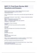 NUR 111 Final Exam Review 2023 Questions and Answers