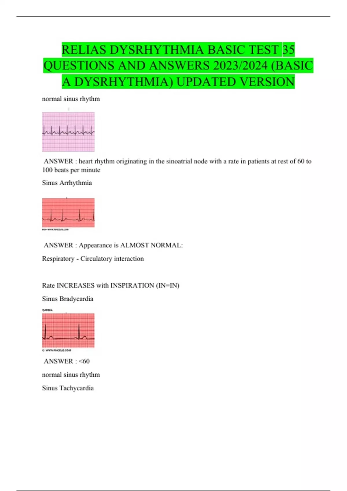 RELIAS DYSRHYTHMIA BASIC TEST 35 QUESTIONS AND ANSWERS 2023/2024 (BASIC ...