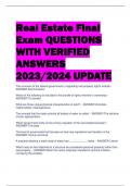 Real Estate Final  Exam QUESTIONS  WITH VERIFIED  ANSWERS  2023/2024 UPDATE