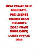 REAL ESTATE SALE  ASSOCIATE.  PRE-LICENSE  COURSE EXAM  INCLUSIVE  (GOLD COAST  HIGHLIGHTS)  LATEST UPDATE  2023 