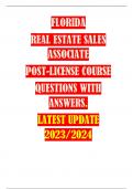 FLORIDA REAL ESTATE SALES  ASSOCIATE. POST-LICENSE EXAM QUESTIONS WITH  ANSWERS . LATEST UPDATE  2023/2024 FHA requirements for housing expense ratios (HER) and total obligations ratio (TOR)  are - ANSWER 28% (HER) and 36% (TOR). Yesterday, a broker obtai