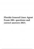 Florida General Lines Agent Exam 200+ questions and correct answers 2023.