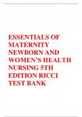 ESSENTIALS OF MATERNITY NEWBORN AND WOMEN’S HEALTH NURSING 5TH EDITION RICCI TEST BANK (All Chapters) 2023