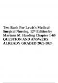 Lewis's Medical Surgical Nursing 12th Edition Test Bank By Mariann M. Harding | Complete Chapter 1-69 | 2023/2024