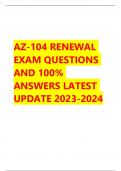 AZ-104 RENEWAL  EXAM QUESTIONS  AND 100%  ANSWERS LATEST  UPDATE 2023-2024