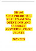 NR 603  APEA PREDICTOR  REAL EXAM 500+ QUESTIONS AND  CORRECT  ANSWERS LATEST  UPDATE 2023-2024
