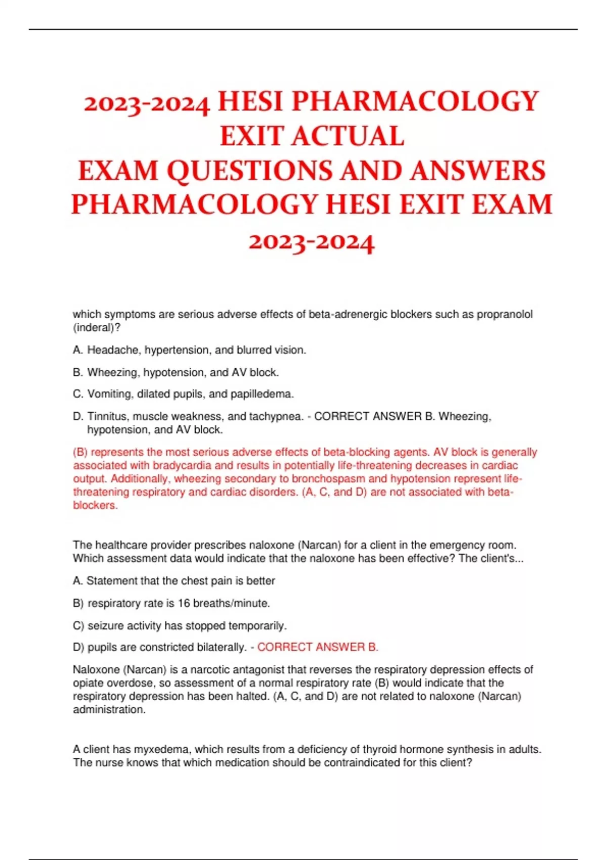 HESI PHARMACOLOGY EXIT ACTUAL EXAM QUESTIONS AND ANSWERS PHARMACOLOGY