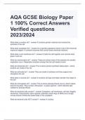 AQA GCSE Biology Paper  1 100% Correct Answers Verified questions 2023/2024