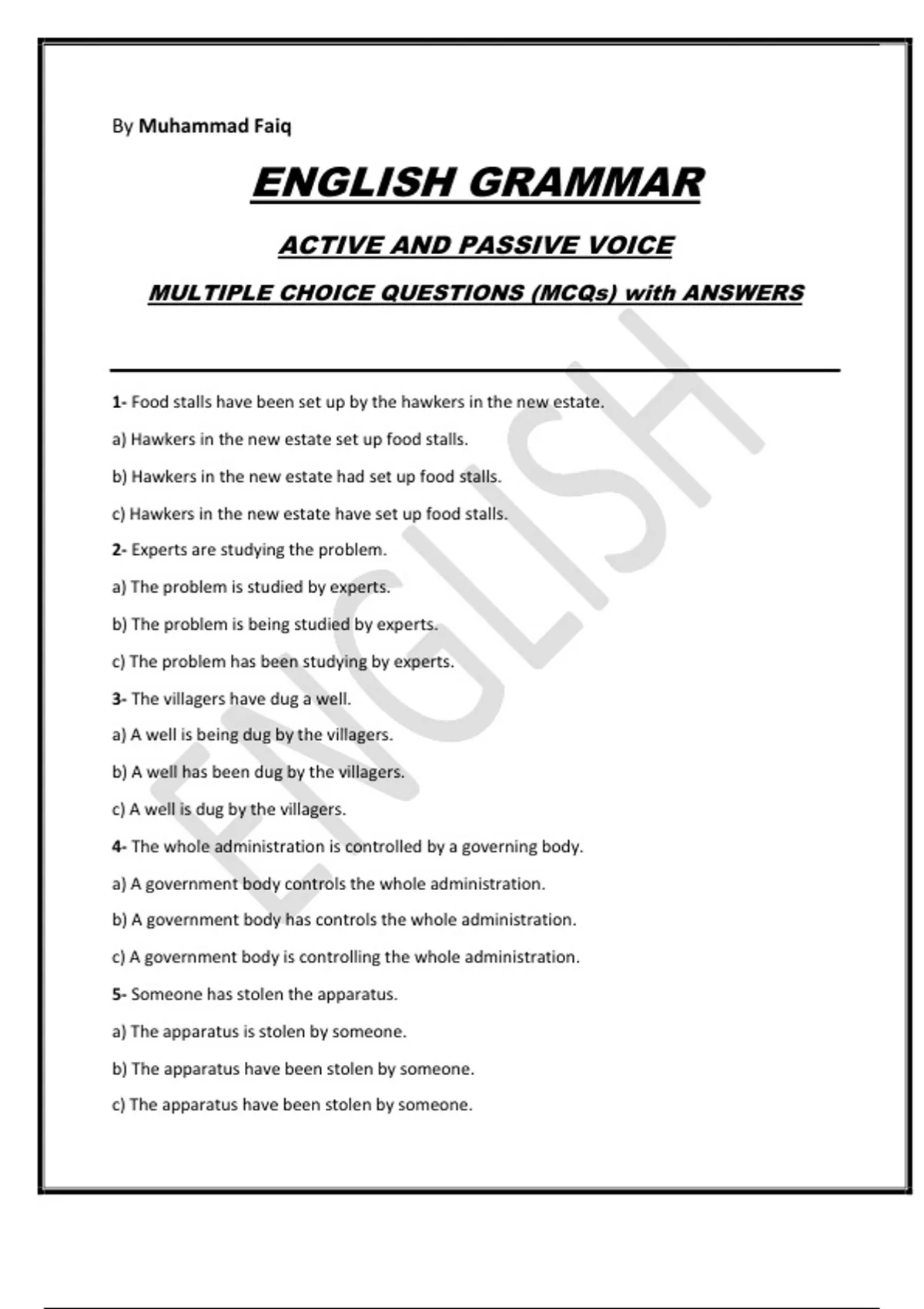 English Grammar Active And Passive Voice Practice Mcqs English Grammar Stuvia Us