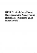 HESI Critical Care Exam Questions With Answers 2023/2024 | Latest Updated  (VERIFIED)