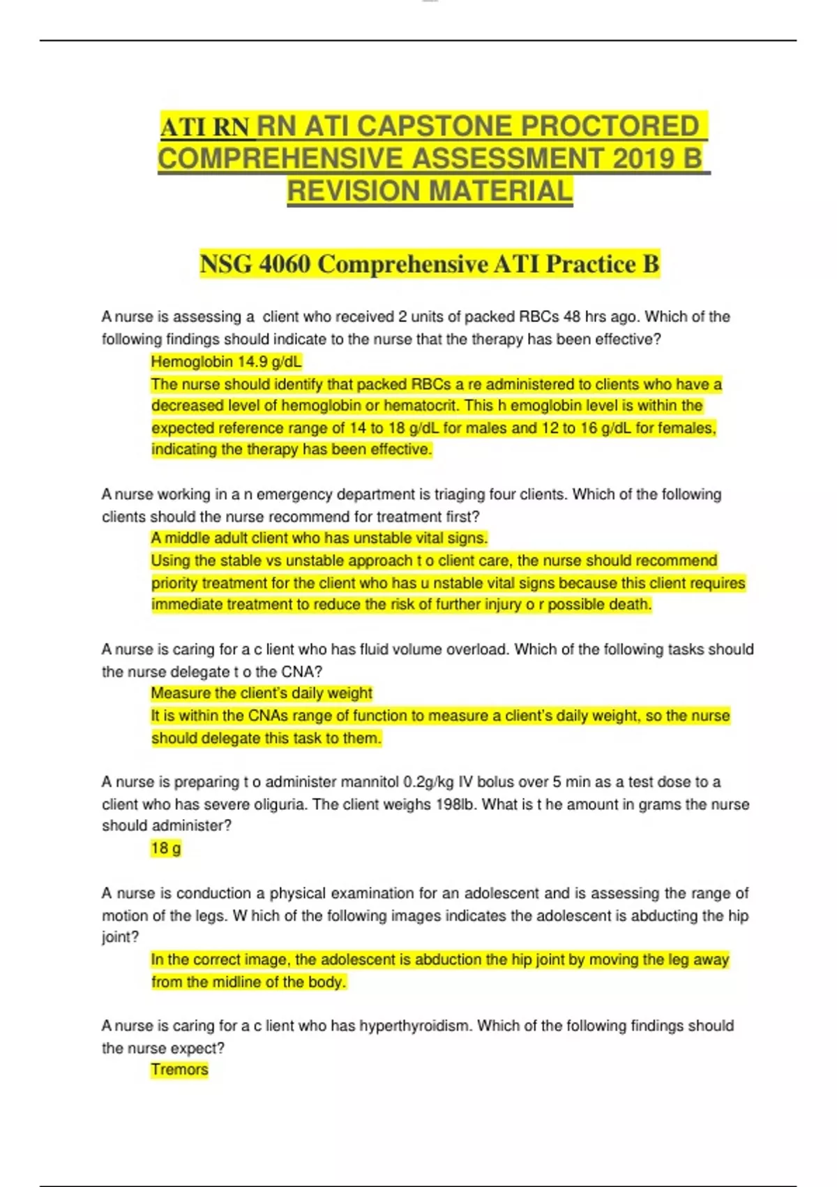 ATI RN RN ATI CAPSTONE PROCTORED COMPREHENSIVE ASSESSMENT 2019 B ...