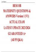 HESI OB MATERNITY QUESTIONS & ANSWERS Version 1 (V1) ACTUAL EXAM LATEST UPDATE 2024/2025 GUARANTEED A+ (All 55 Q&A)