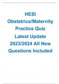 HESI Obstetrics,Maternity Practice Quiz Latest Update 2023/2024 All New Questions Included