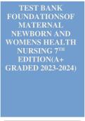 TEST BANK FOUNDATIONSOF  MATERNAL  NEWBORN AND  WOMENS HEALTH NURSING 7 TH EDITION(A+  GRADED 2023-2024)