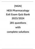 {NGN}  HESI Pharmacology Exit Exam Quiz Bank 2023/2024  281 questions  with  complete solutions