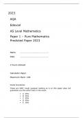 AQA Edexcel AS Level Mathematics  Paper 1  FINAL QUESTION PAPER AND MARK SCHEME – Pure Mathematics   Predicted Paper 2023 