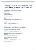 QUESTIONS AND ANSWERS FOR CPO  TEST EXAM 2023 EDITION A+ GRADED