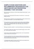 SAMPLE EXAM QUESTIONS AND RECOMMENDED REFERENCES FOR ABC'S BACKFLOW PREVENTION 2023/2024 UPDATE|QUESTIONS&ANSWERS|GRADED A+|DOWNLOAD TO PASS