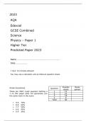 AQA Edexcel GCSE Combined Science Physics – Paper 1 FINAL QUESTION PAPER AND MARK SCHEME  Higher Tier Predicted Paper 2023