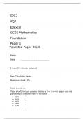 AQA Edexcel GCSE Mathematics Foundation Paper 1 FINAL QUESTION PAPER AND MARK SCHEME   Predicted Paper 2023