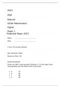 AQA Edexcel GCSE Mathematics Higher Paper 1 FINAL QUESTION PAPER AND MARK SCHEME      Predicted Paper 2023