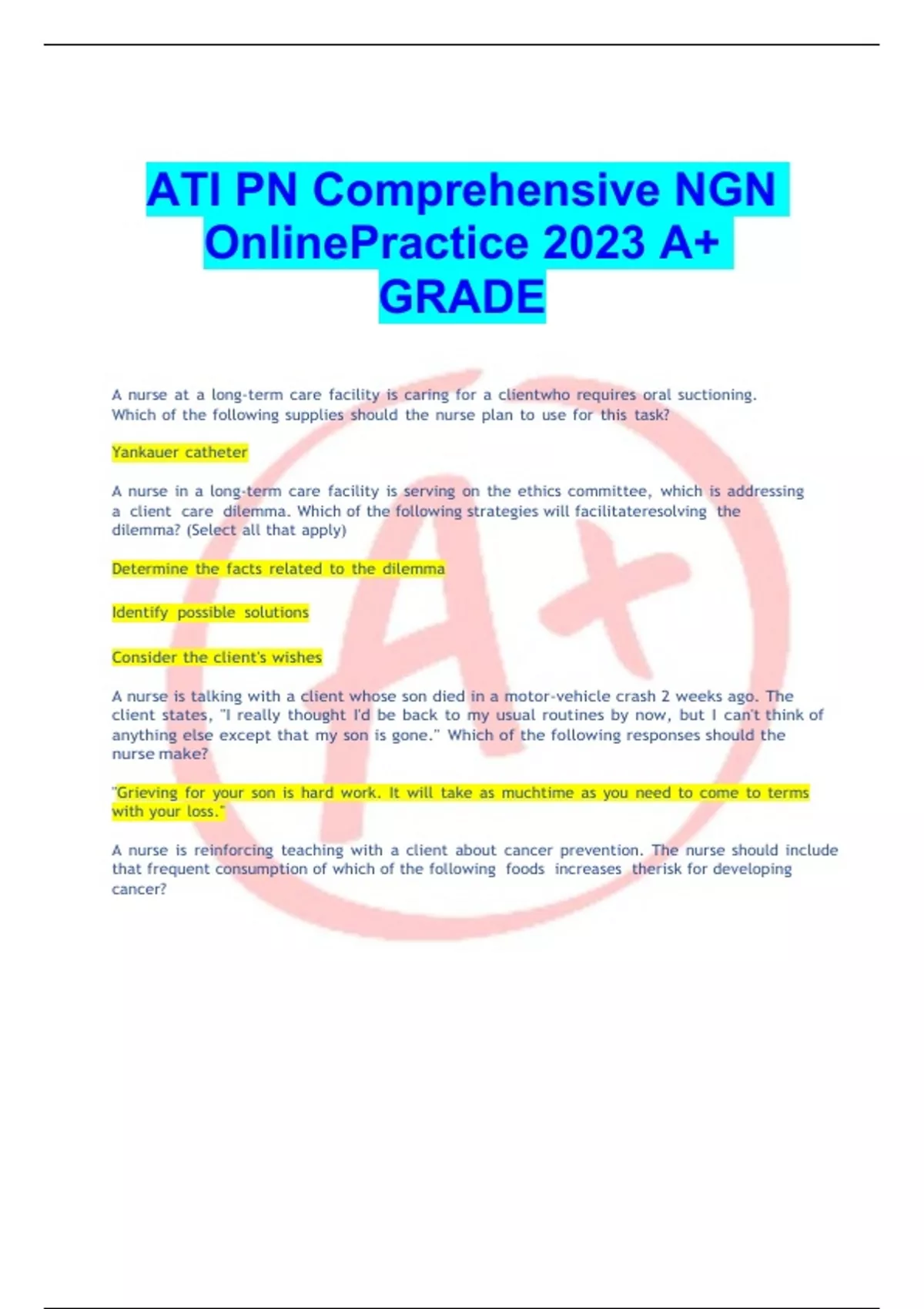 ATI PN Comprehensive NGN Online Practice 2023 A+ GRADE ATI PN