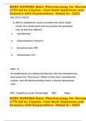 NURS NURSING Basic Pharmacology for Nurses 17Th Ed by Clayton -Test Bank Questions and Answers with Explanations  Rated A+ 2023