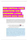 HESI CRITICAL CARE  QUESTIONS AND  ANSWERS LATEST  UPDATE 2023/2024 