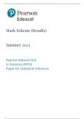 Pearson Edexcel GCE In Statistics (9ST0)Paper 02 Statistical Inference Statistical Inference SUMMER JUNE 2023 -(MARK SCHEME)