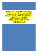 Test Bank - Critical Care Nursing-Diagnosis and Management, 9th Edition (Urden, 2022), Chapter 1-41 | All Chapters