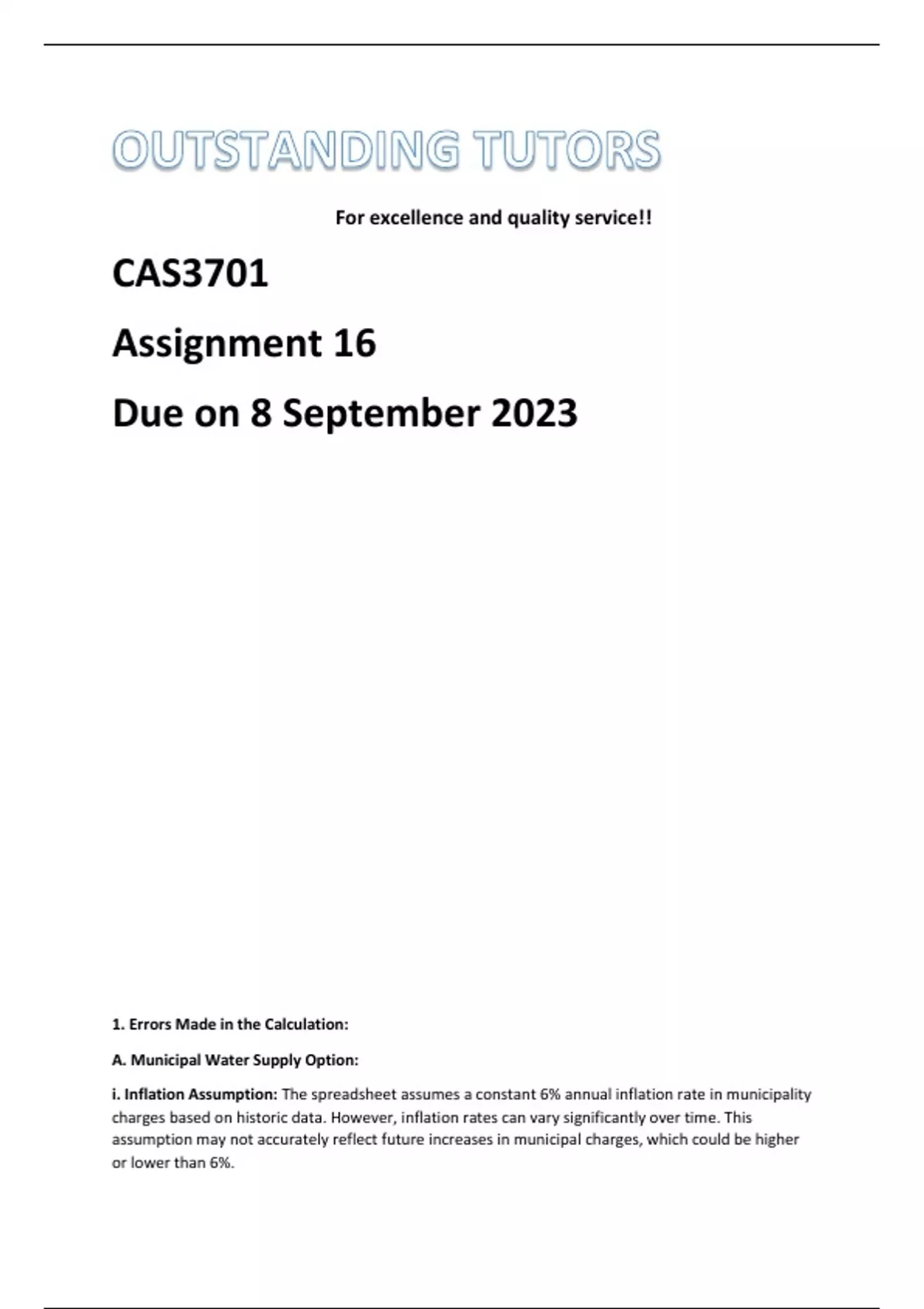 CAS3701 Assignment 16 due on 8 september 2023 - Capstone in Accounting ...