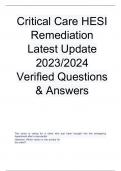 Critical Care HESI Remediation Latest Update 2023/2024  Verified Questions & Answers