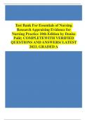 Test Bank For Essentials of Nursing Research Appraising Evidence for Nursing Practice 10th Edition by Denise Polit; Cheryl Beck 9781975141851 Chapter 1-18 Complete Guide.