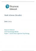 Pearson Edexcel GCE Psychology (8PS0)Paper 1 Social and Cognitive Psychology -JUNE 2023 (MARK SCHEME)