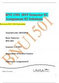 BNU1501 2019 Semester 02 Assignment 02 SolutBNU1501 2019 Semester 02 Assignment 02 Solutions Real exam 2023 / 2024 final update Tutorial Letter 202/2/2019 Basic Numeracy BNU1501 Semester 2 of 2019 Department of Decision Sciences Solutions to Assignment 02