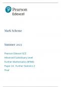 Pearson Edexcel GCE Advanced Subsiduary Level Further Mathematics Markscheme June 2023 (8FM0 Paper 24 :Further Statistics 2 Final)