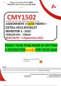 CMY1502 ASSIGNMENT 2 QUIZ MEMO - SEMESTER 2 - 2023 - UNISA - (UNIQUE NUMBER: - 538246) (DISTINCTION GUARANTEED) – DUE DATE 6 SEPTEMBER 2023