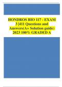 HONDROS BIO 117 - EXAM 3 |411 Questions and Answers(A+ Solution guide)