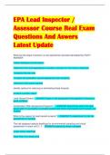 EPA Lead Inspector /  Assessor Course Real Exam  Questions And Aswers  Latest Update 