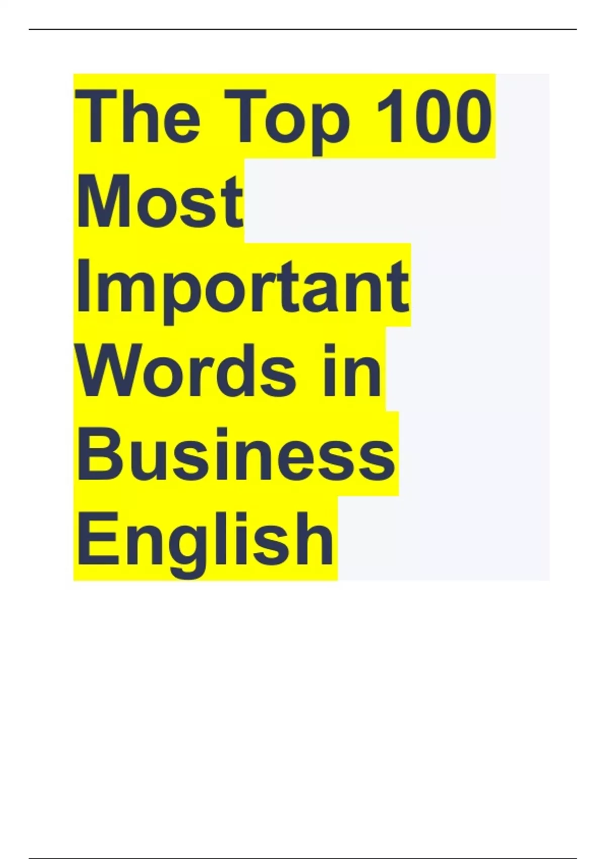 The Top 100 Most Important Words In Business English With Correct ...