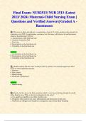 Exam 1,Exam 2 & Final Exam: NUR2513/ NUR 2513 (Latest 2023/ 2024 UPDATES STUDY BUNDLE) Maternal-Child Nursing Exam |ACTUAL Questions and Verified Answers| Already Graded A - Rasmussen