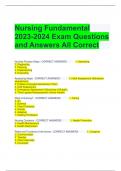 Nursing Fundamental 2023-2024 Exam Questions and Answers All Correct