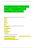 Fundamentals of Nursing Exam 1 Questions and Answers All Correct 