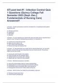 ATI post test #1 - Infection Control Quiz 1 Questions (Quincy College Fall Semester 2023 [Sept.-Dec.] Fundamentals of Nursing Care) Answered!!