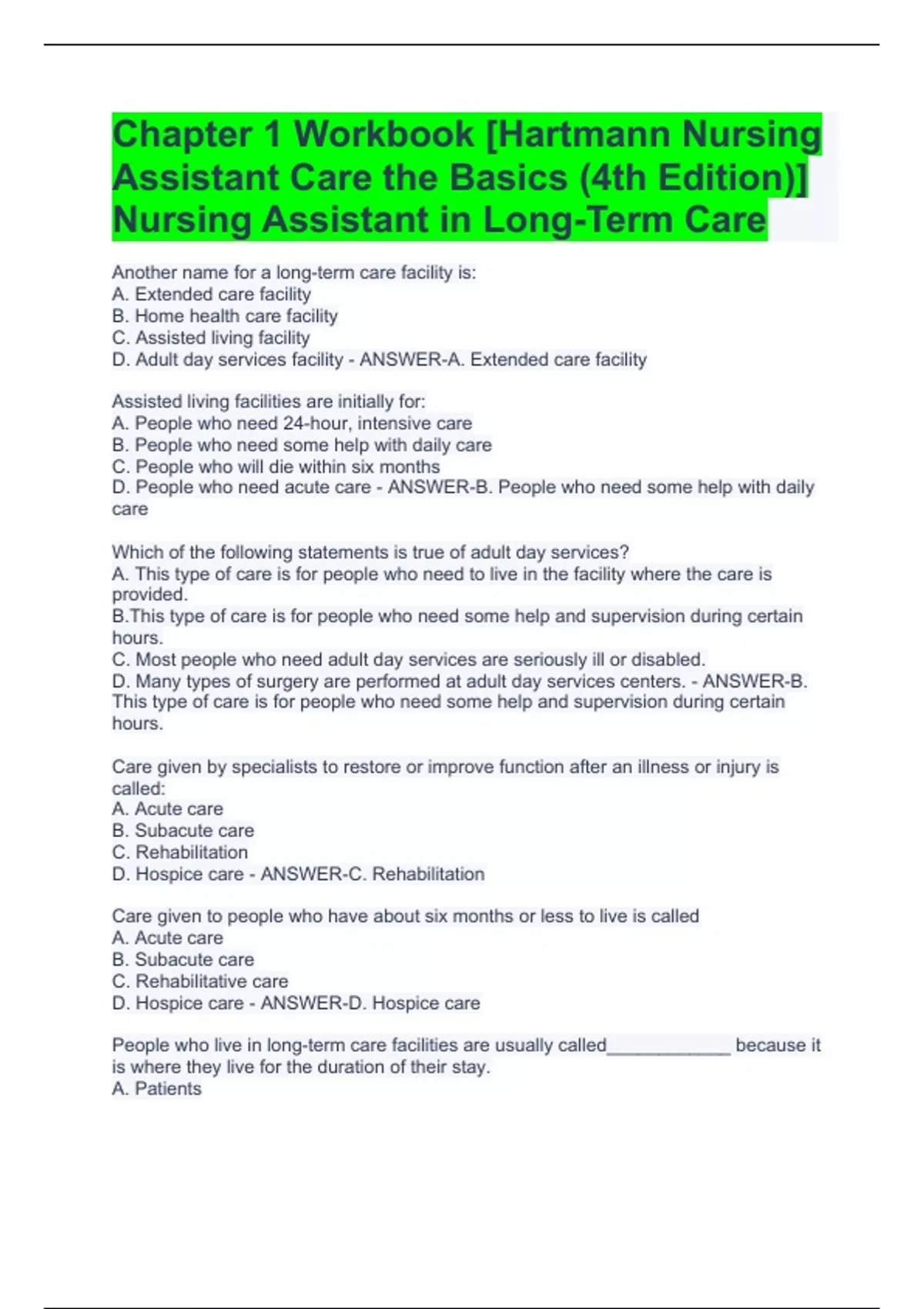 Nursing Assistant, The: Acute, Subacute, and Long-Term Care